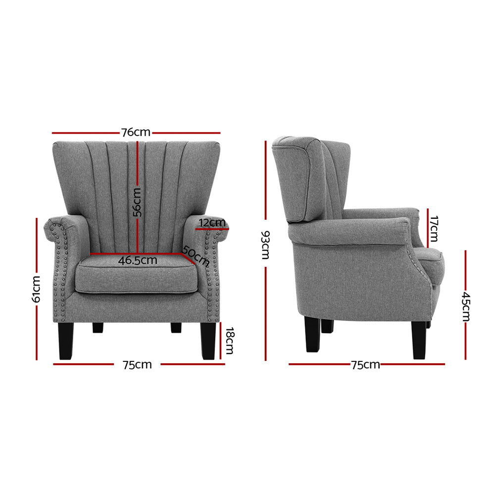 Artiss Armchair Wingback Grey Andrew-2