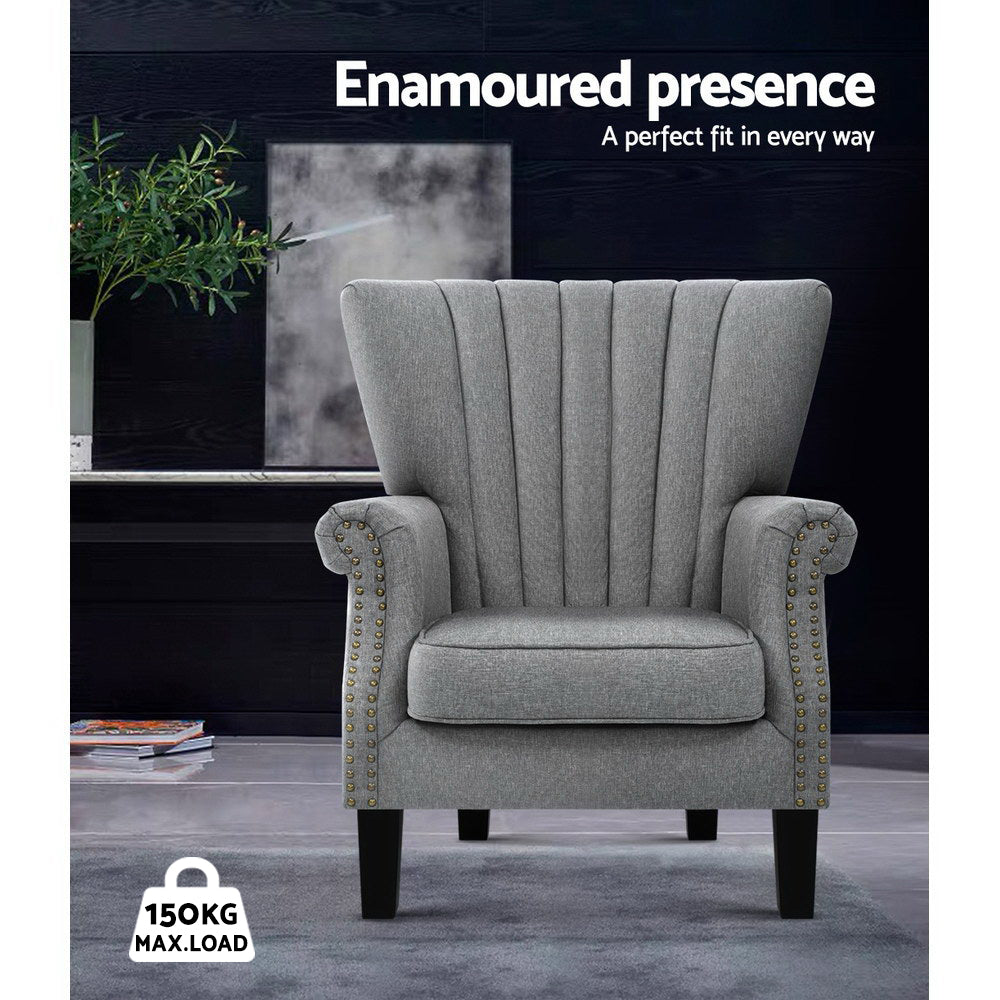 Artiss Armchair Wingback Grey Andrew-3