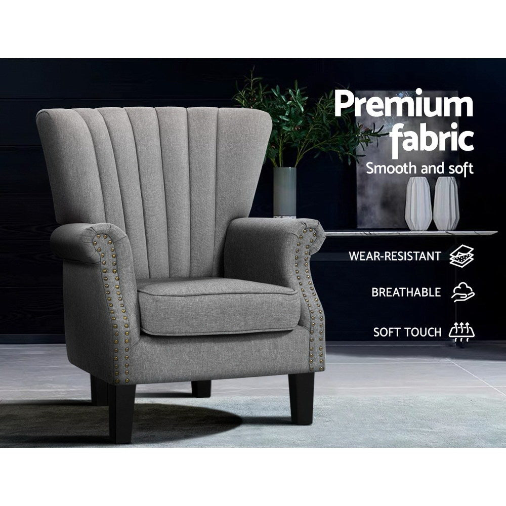 Artiss Armchair Wingback Grey Andrew-4