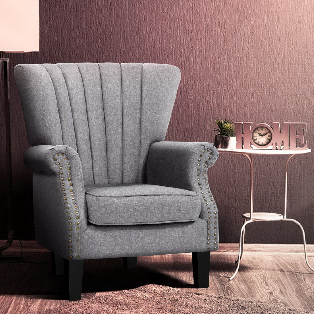 Artiss Armchair Wingback Grey Andrew-6