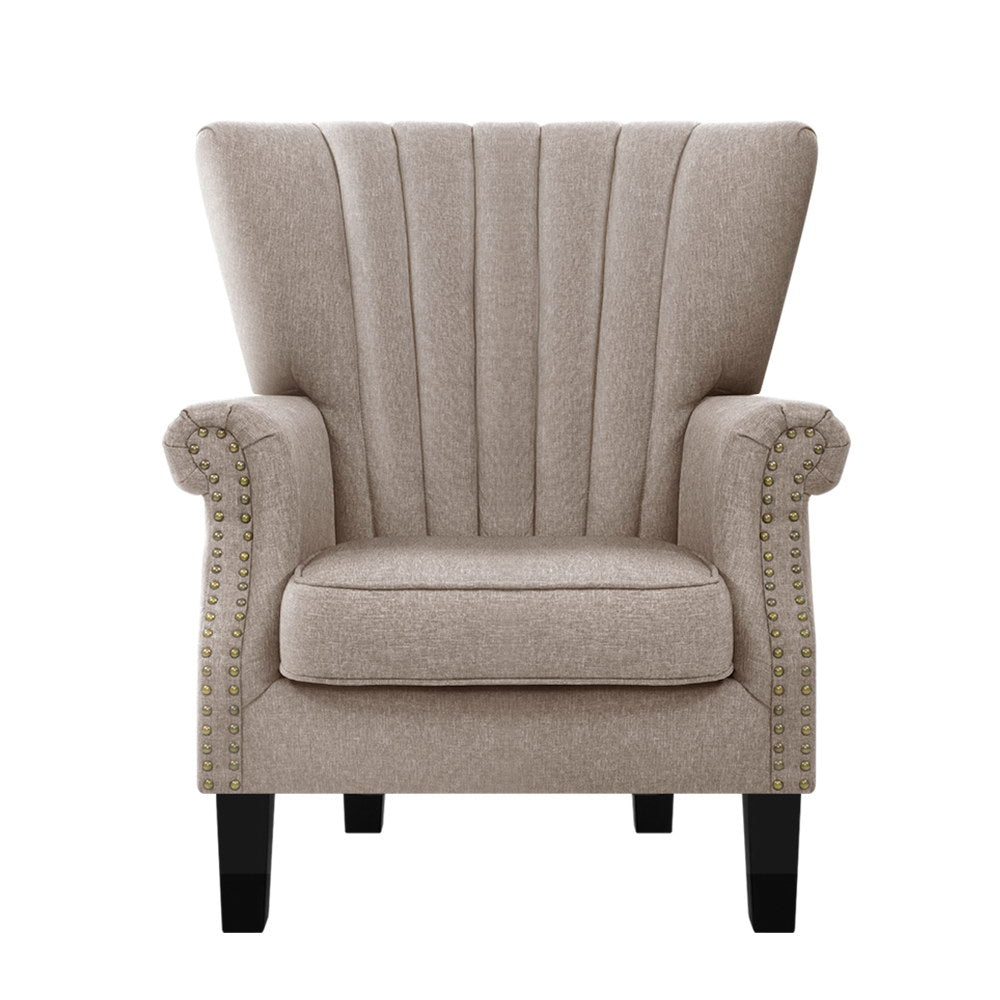 Artiss Armchair Wingback Beige Andrew-2