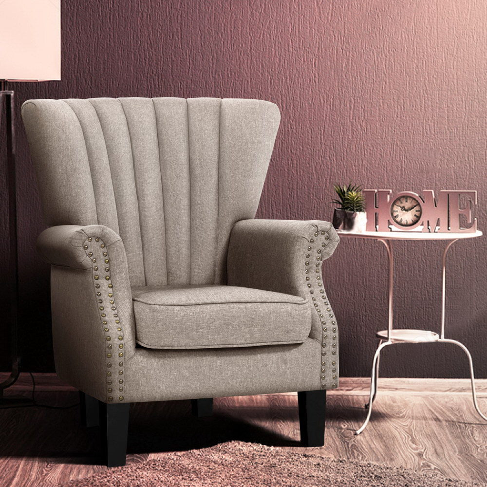 Artiss Armchair Wingback Beige Andrew-6