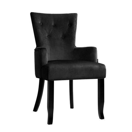 Artiss Dining Chair Velvet French Provincial Armchair Black-0