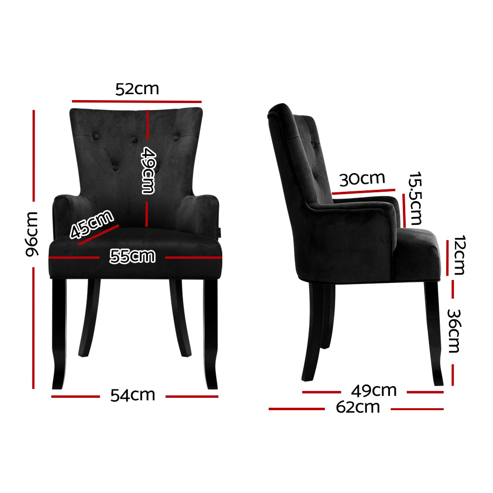 Artiss Dining Chair Velvet French Provincial Armchair Black-1