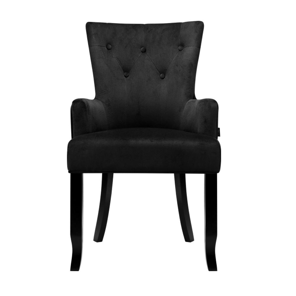 Artiss Dining Chair Velvet French Provincial Armchair Black-2