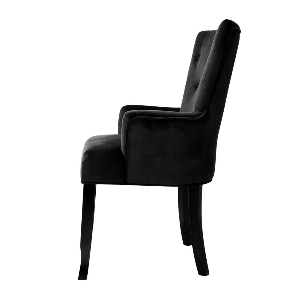 Artiss Dining Chair Velvet French Provincial Armchair Black-3