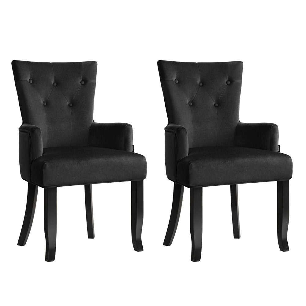2x Artiss Dining Chairs Velvet French Provincial Armchair Black-0