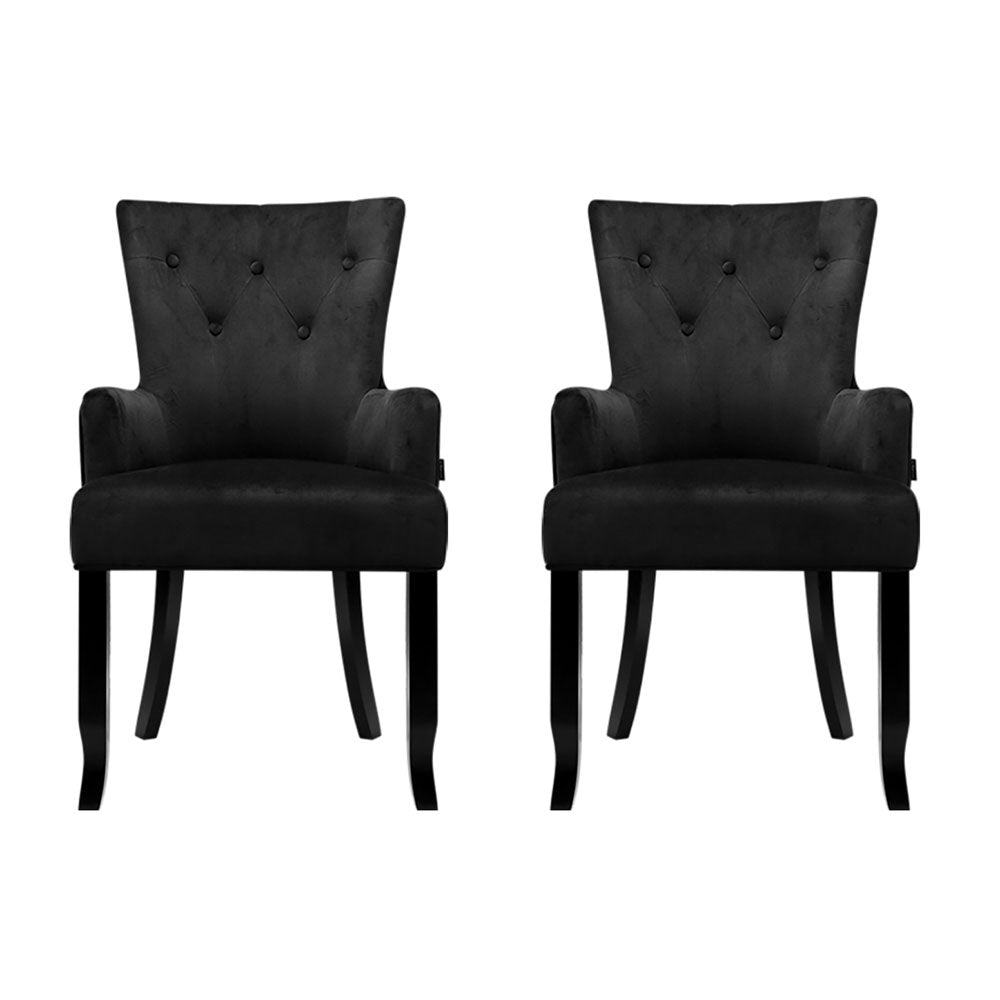 2x Artiss Dining Chairs Velvet French Provincial Armchair Black-2