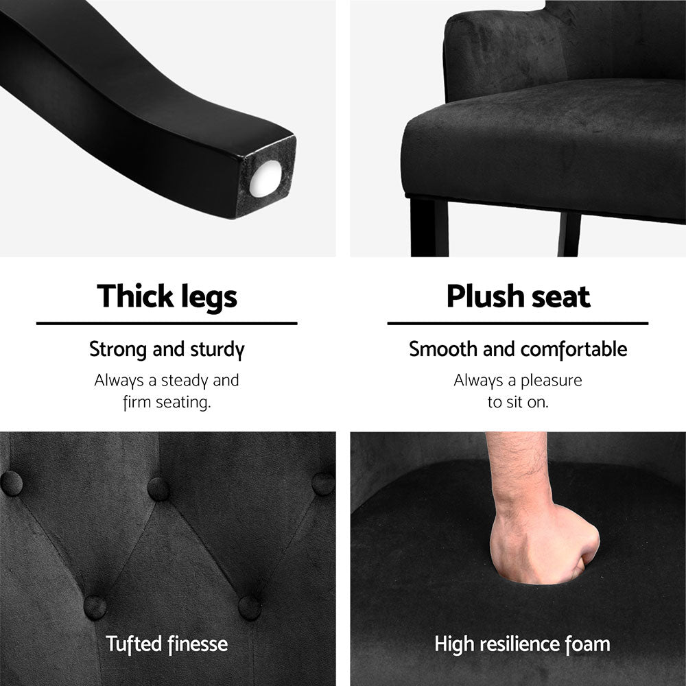 2x Artiss Dining Chairs Velvet French Provincial Armchair Black-5