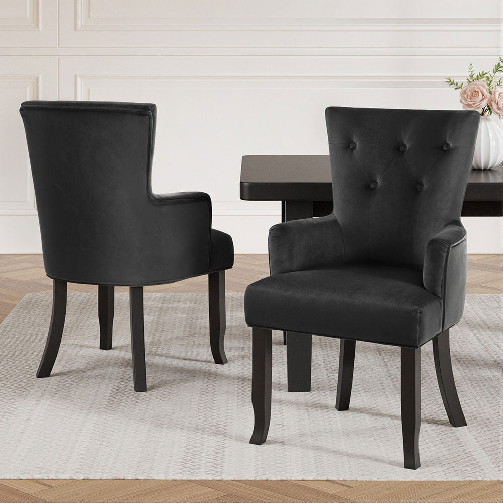 2x Artiss Dining Chairs Velvet French Provincial Armchair Black-6