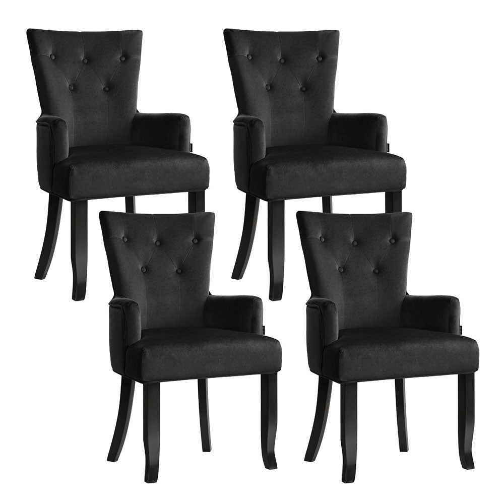 4x Artiss Dining Chairs Velvet French Provincial Armchair Black-0