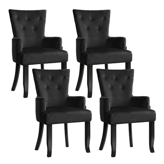 4x Artiss Dining Chairs Velvet French Provincial Armchair Black-0