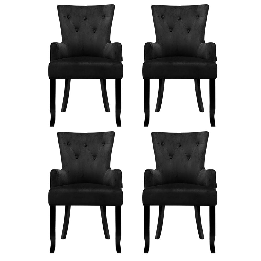 4x Artiss Dining Chairs Velvet French Provincial Armchair Black-2