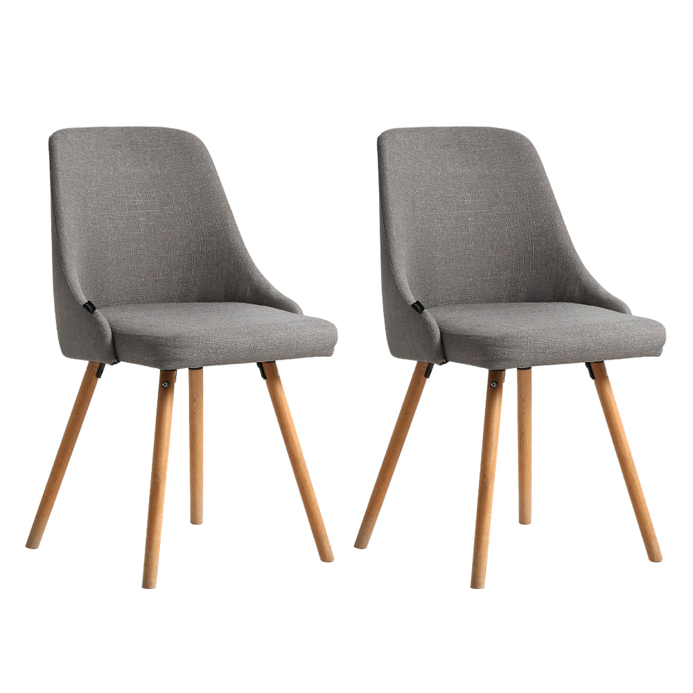 Artiss Dining Chairs Set of 2 Fabric Wooden Grey-0