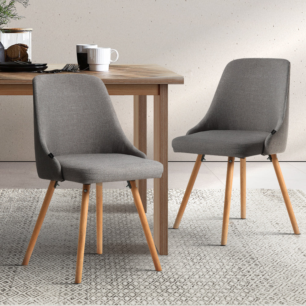 Artiss Dining Chairs Set of 2 Fabric Wooden Grey-7