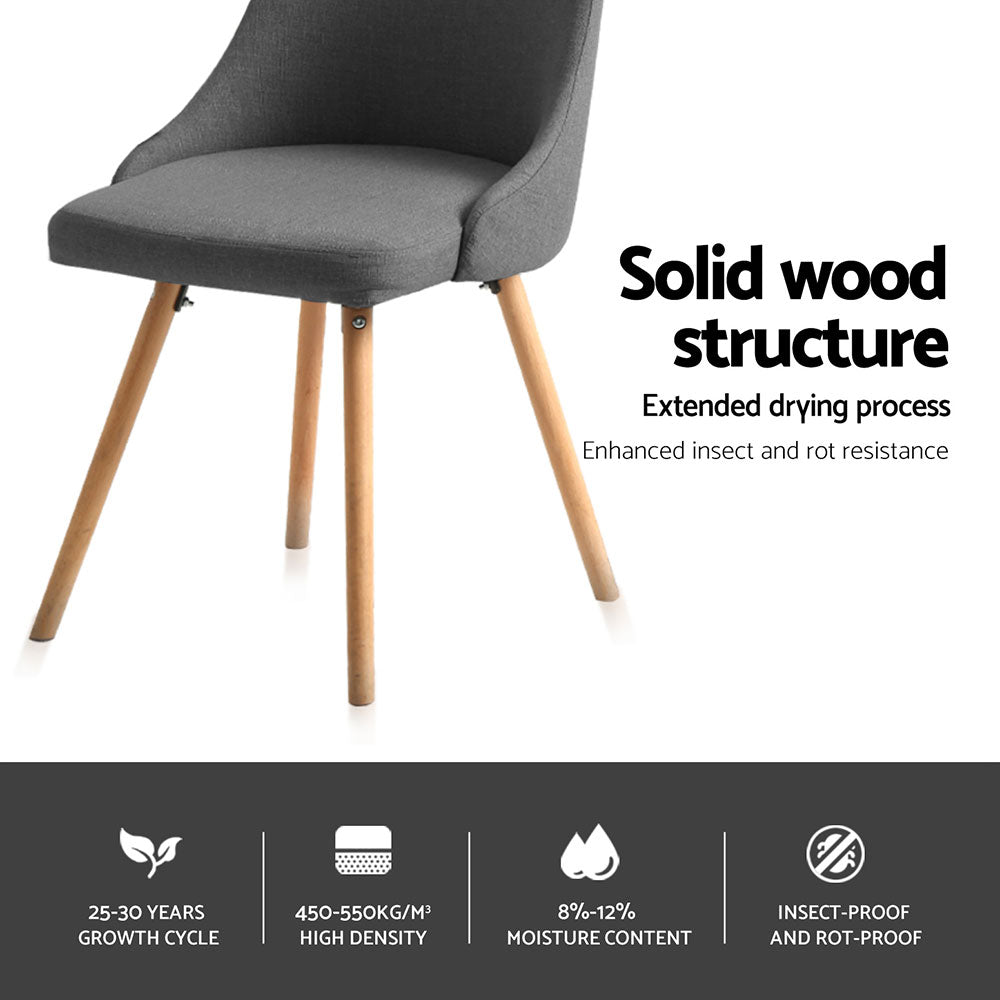 Artiss Dining Chairs Set of 4 Fabric Wooden Grey-4