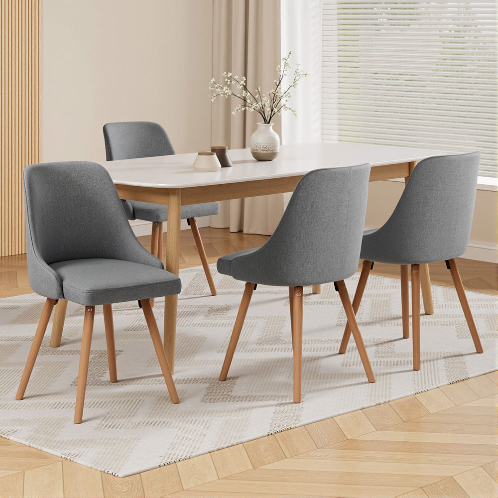 Artiss Dining Chairs Set of 4 Fabric Wooden Grey-6