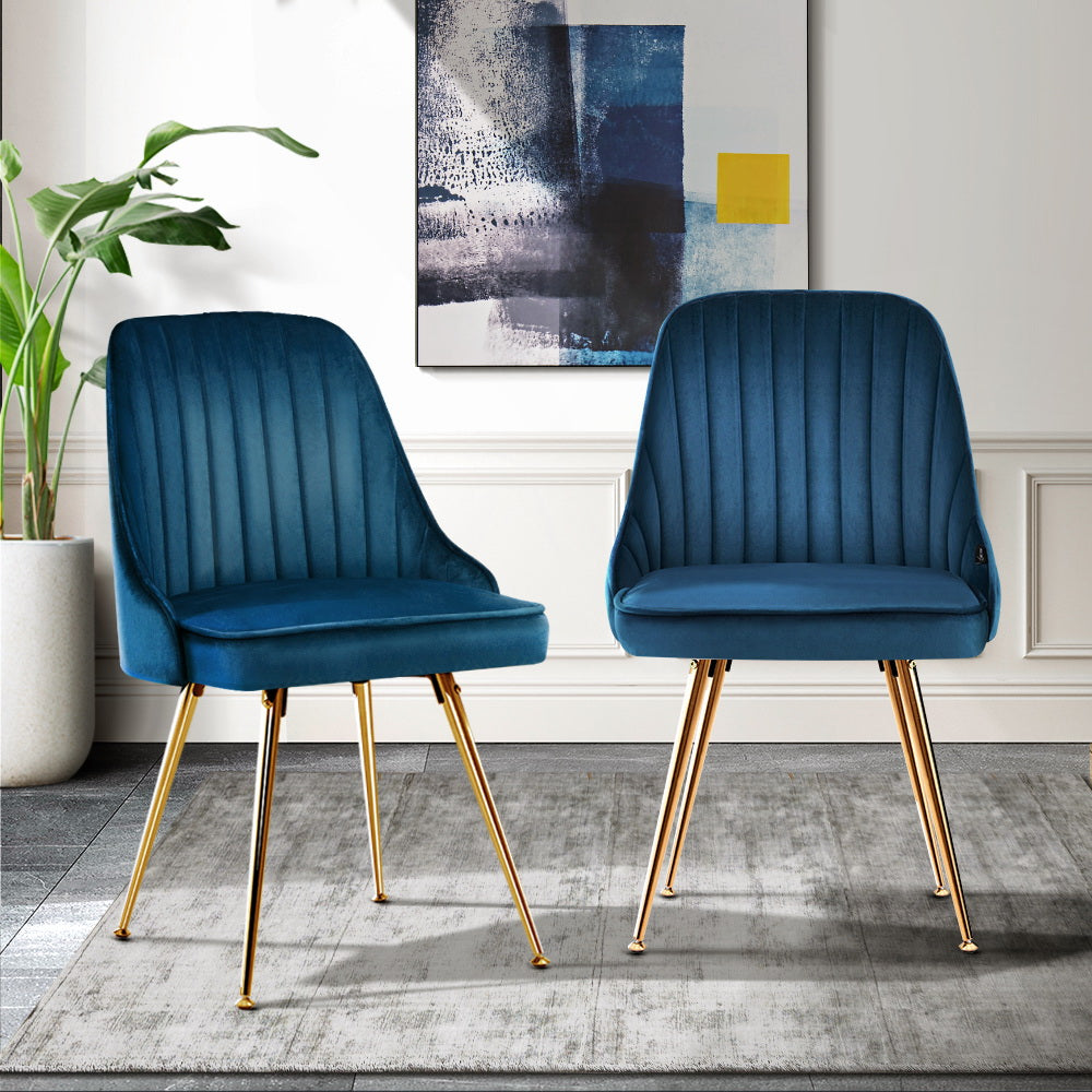 Artiss Dining Chairs Set of 2 Velvet Channel Tufted Blue-7