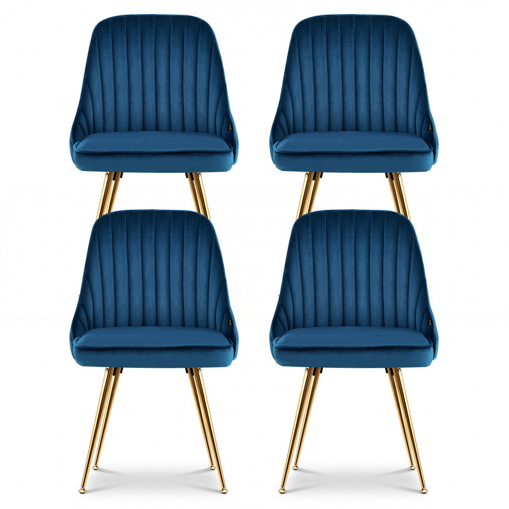 Artiss Dining Chairs Set of 4 Velvet Channel Tufted Blue-2