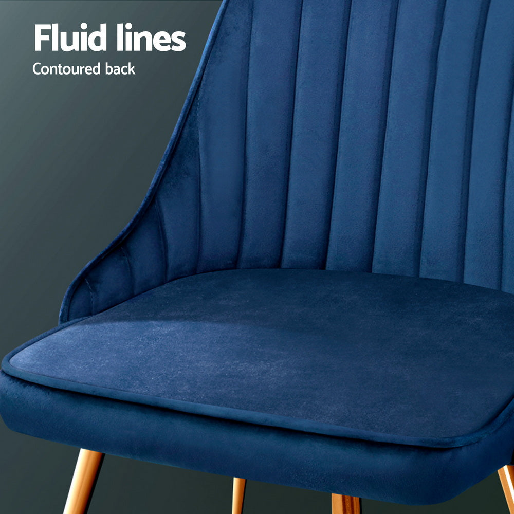 Artiss Dining Chairs Set of 4 Velvet Channel Tufted Blue-4