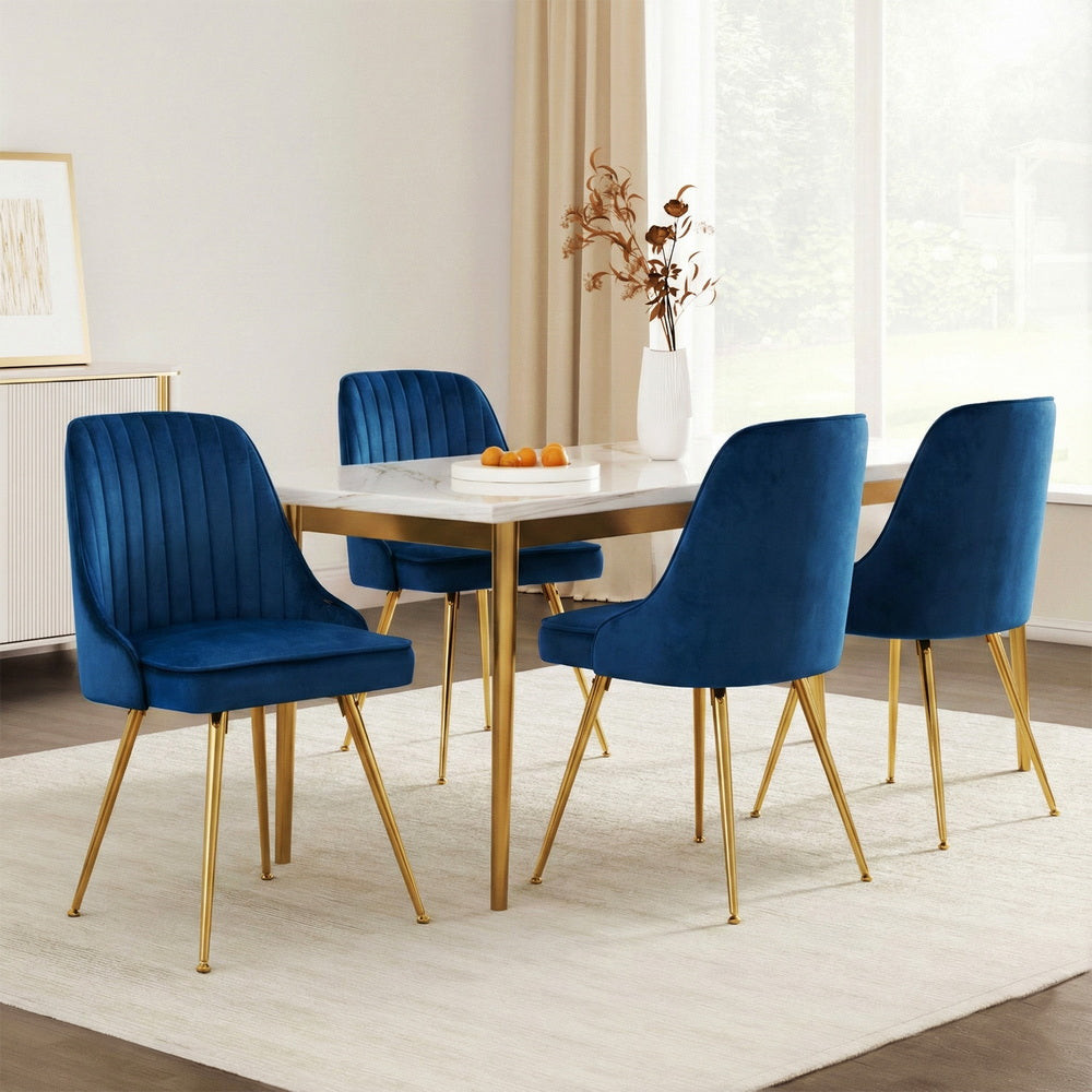 Artiss Dining Chairs Set of 4 Velvet Channel Tufted Blue-6