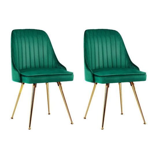 Artiss Dining Chairs Set of 2 Velvet Channel Tufted Green-0