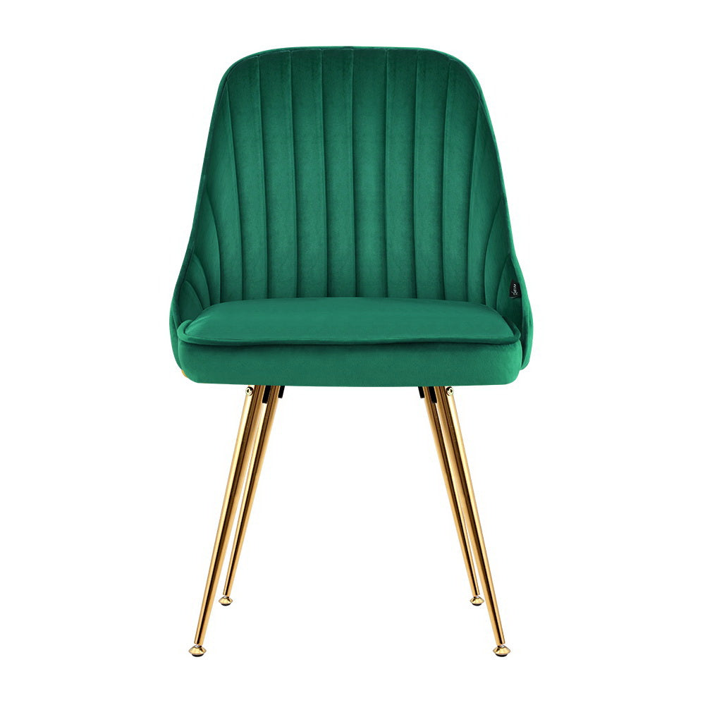 Artiss Dining Chairs Set of 2 Velvet Channel Tufted Green-2