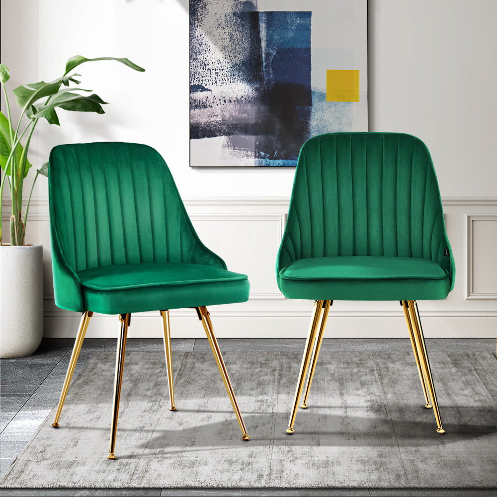 Artiss Dining Chairs Set of 2 Velvet Channel Tufted Green-7