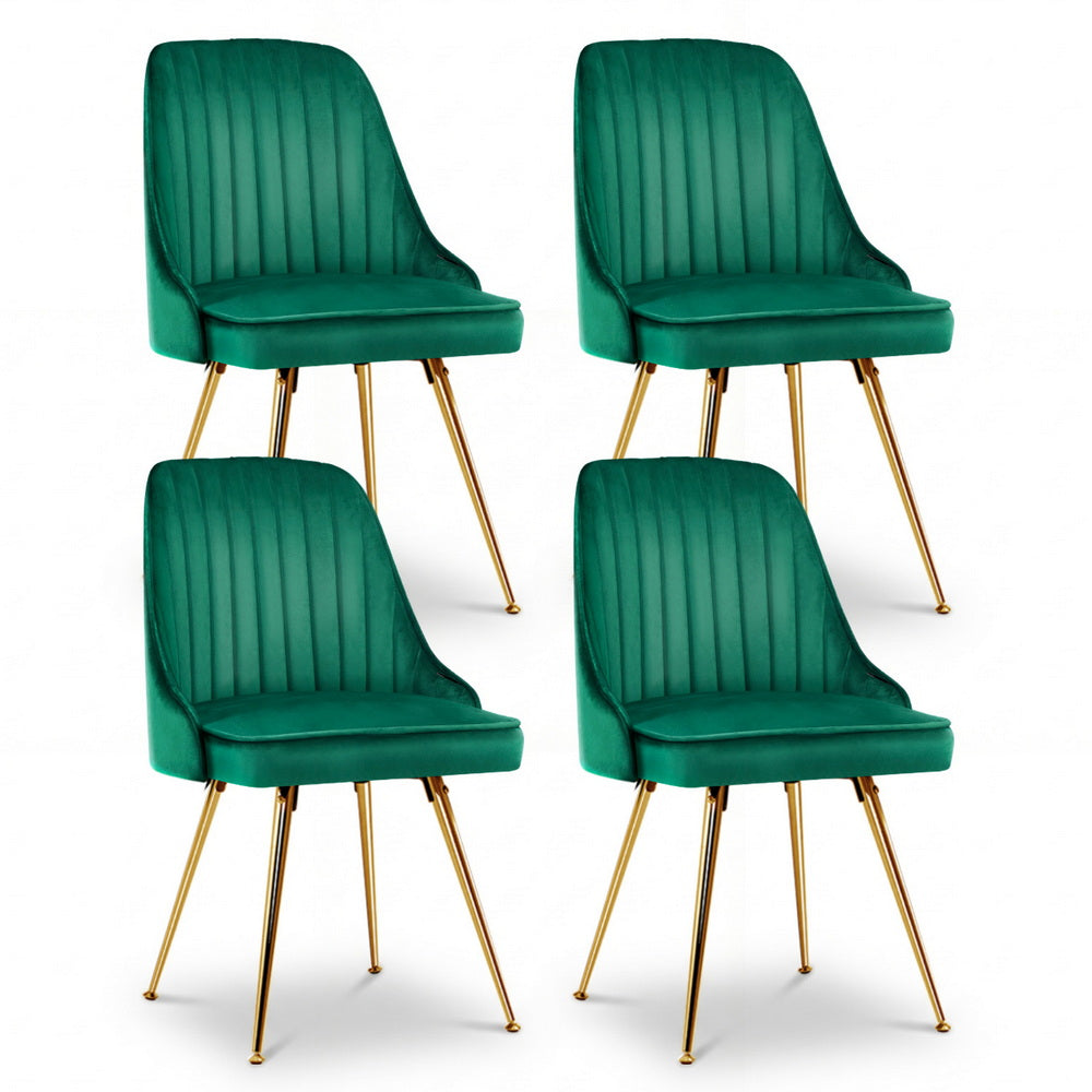Artiss Dining Chairs Set of 4 Velvet Channel Tufted Green-0