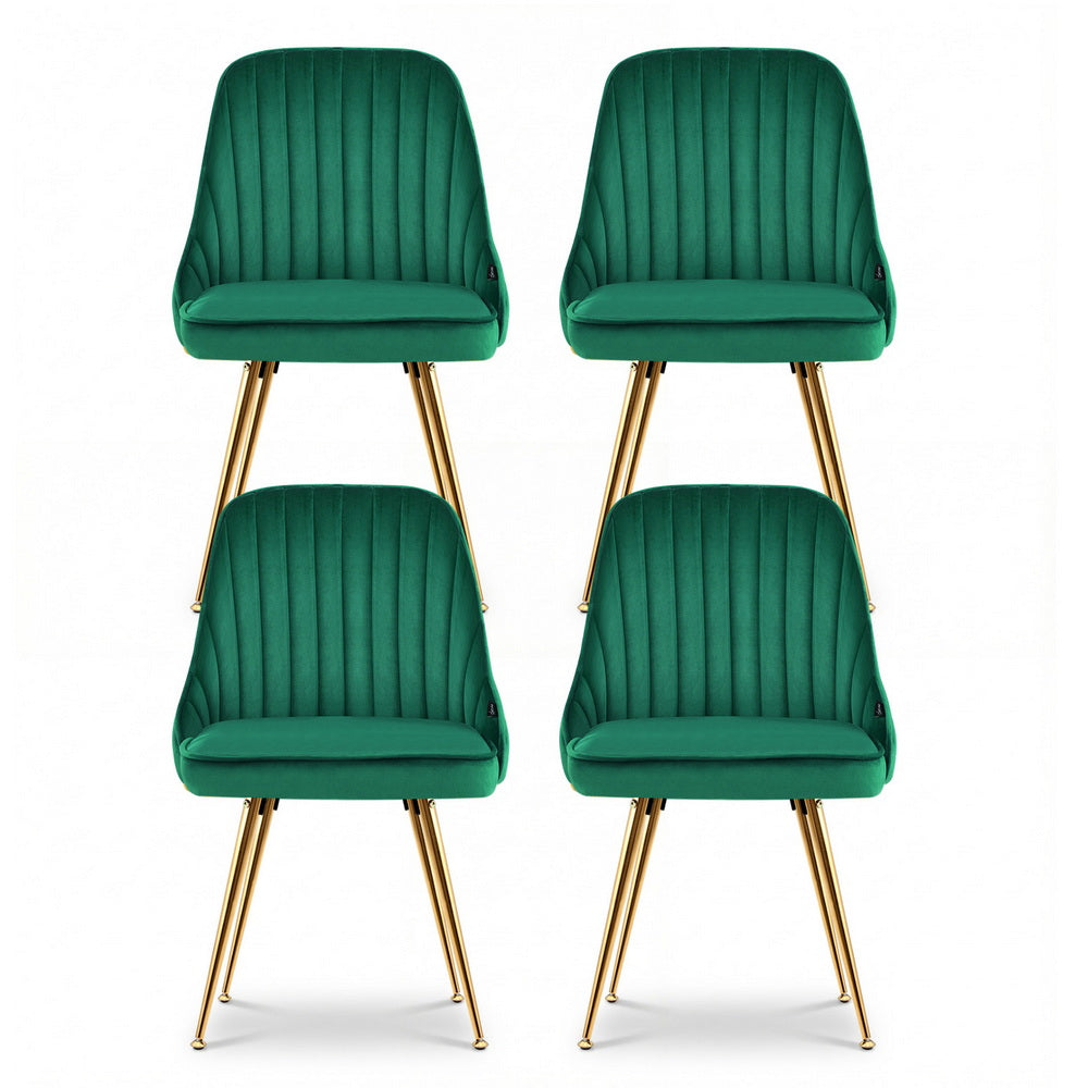 Artiss Dining Chairs Set of 4 Velvet Channel Tufted Green-2