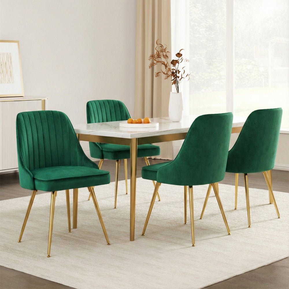 Artiss Dining Chairs Set of 4 Velvet Channel Tufted Green-6