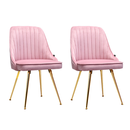 Artiss Dining Chairs Set of 2 Velvet Channel Tufted Pink-0