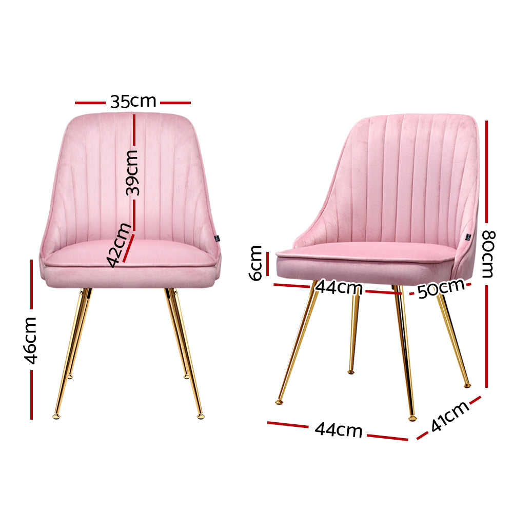 Artiss Dining Chairs Set of 2 Velvet Channel Tufted Pink-1