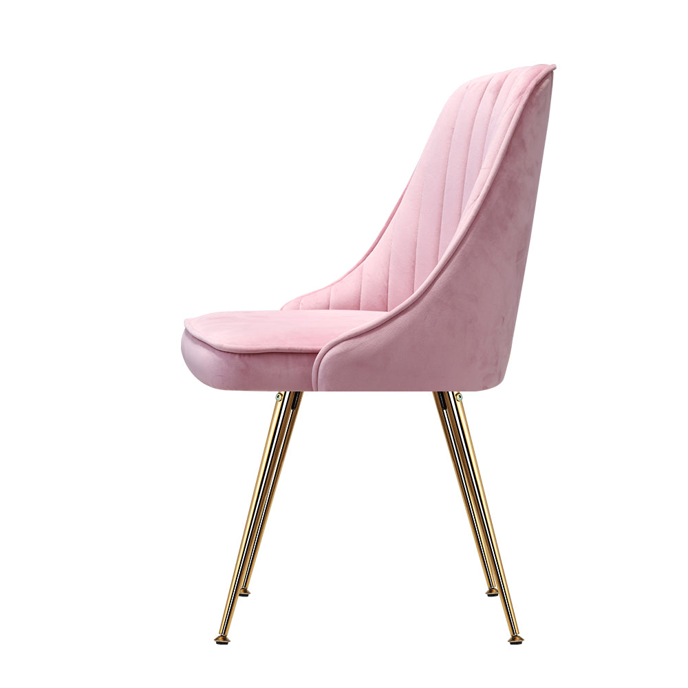 Artiss Dining Chairs Set of 2 Velvet Channel Tufted Pink-3