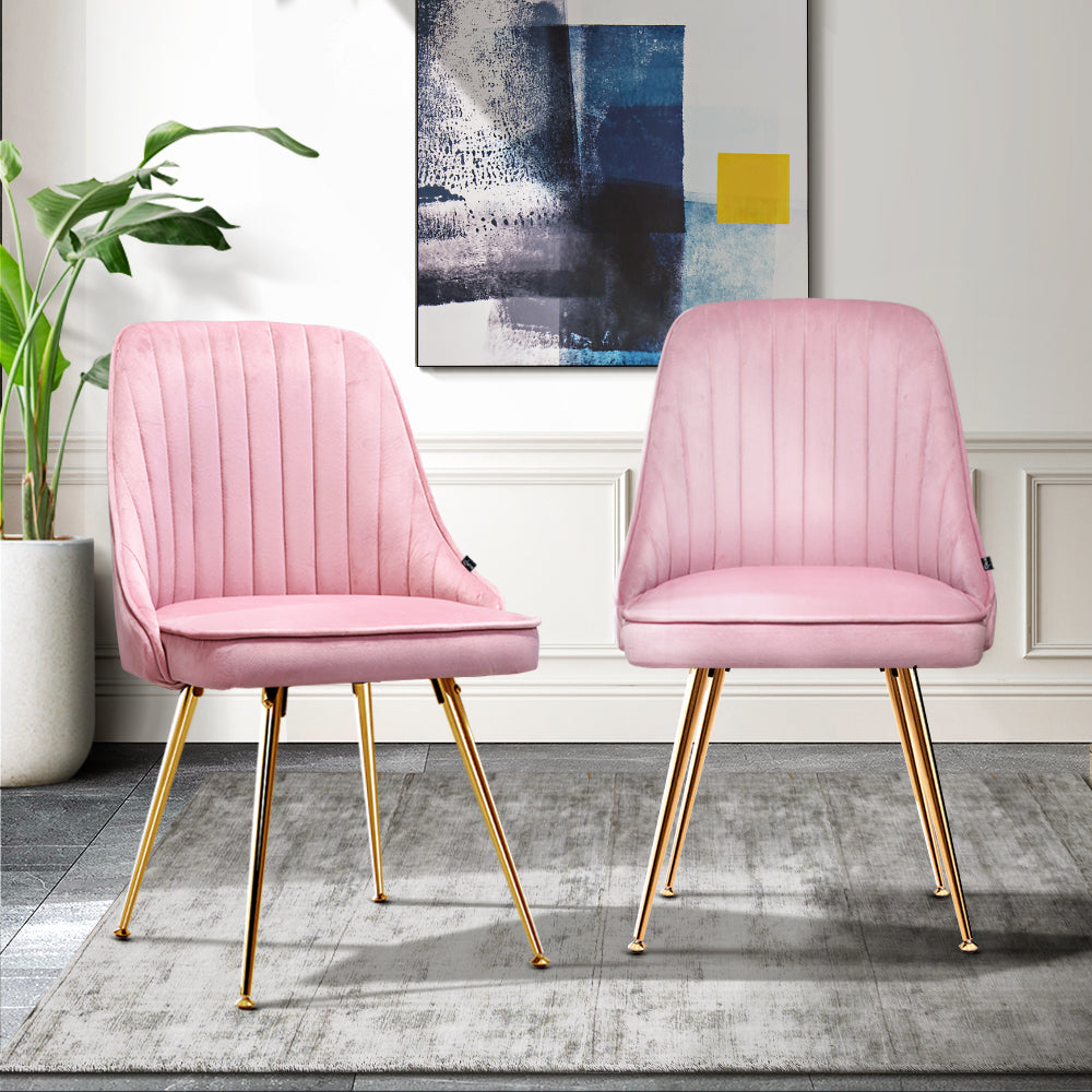 Artiss Dining Chairs Set of 2 Velvet Channel Tufted Pink-7