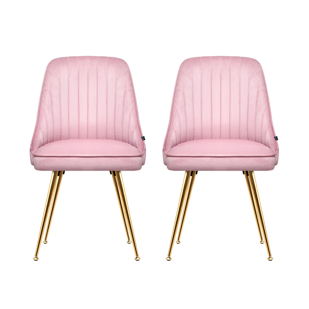 Artiss Dining Chairs Set of 2 Velvet Channel Tufted Pink-2