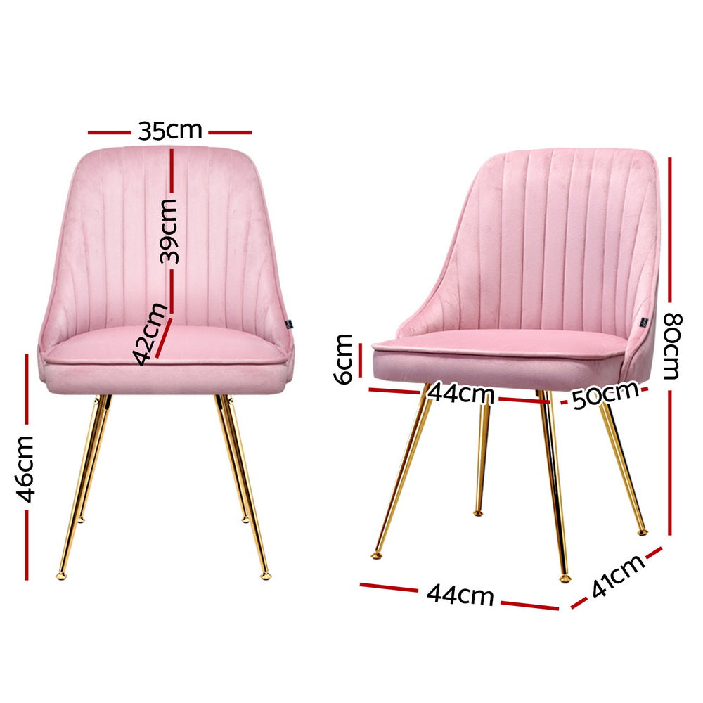 Artiss Dining Chairs Set of 4 Velvet Channel Tufted Pink-1