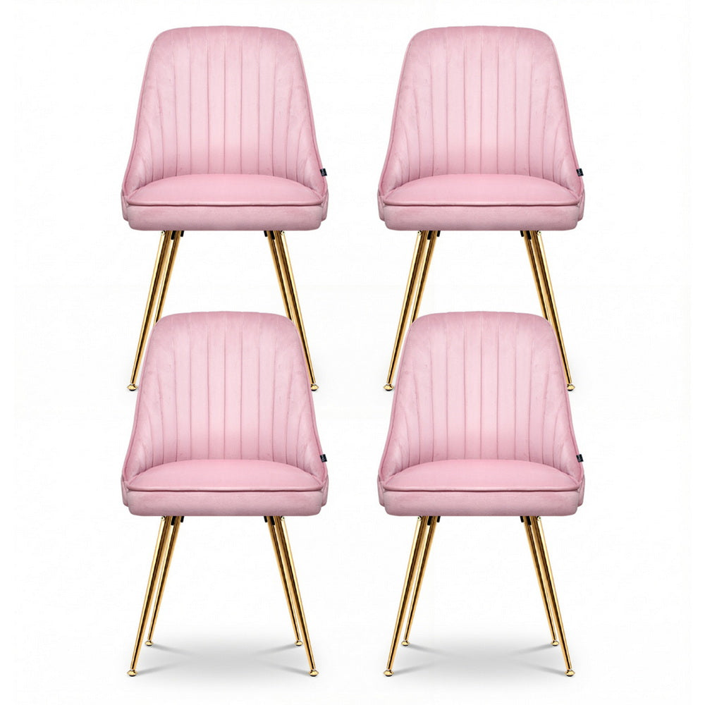 Artiss Dining Chairs Set of 4 Velvet Channel Tufted Pink-2