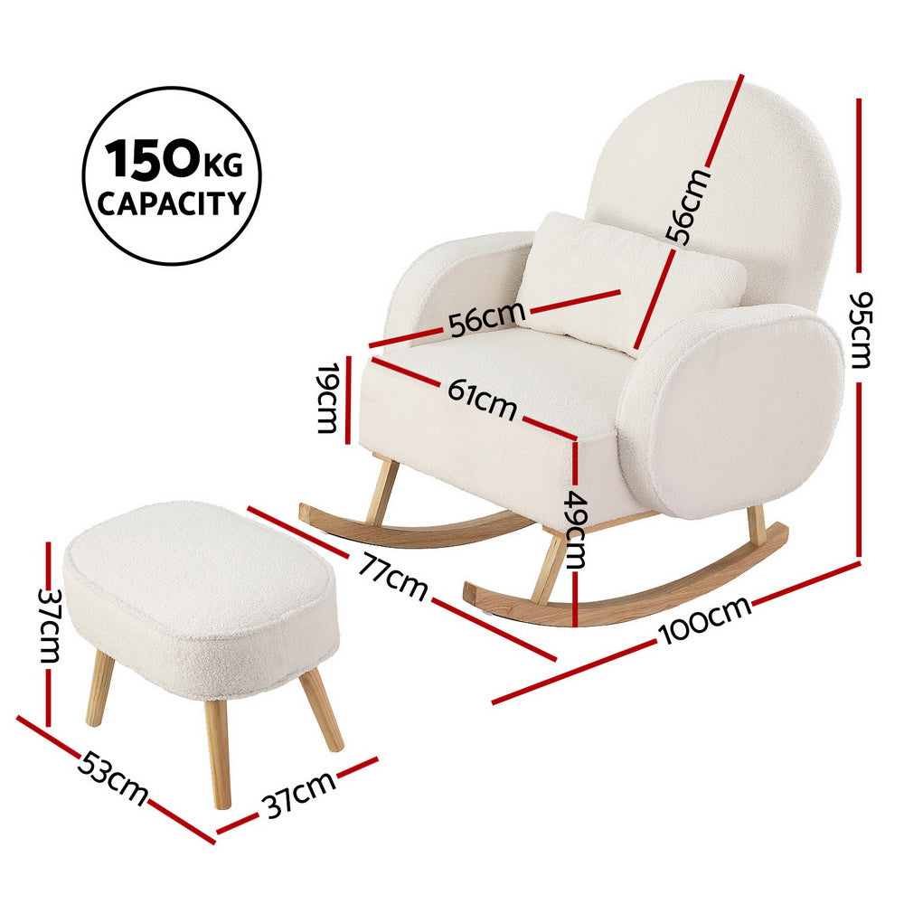 Artiss Armchair Rocking Chair Ottoman Lounge Footrest Round Nursing Boucle White-1