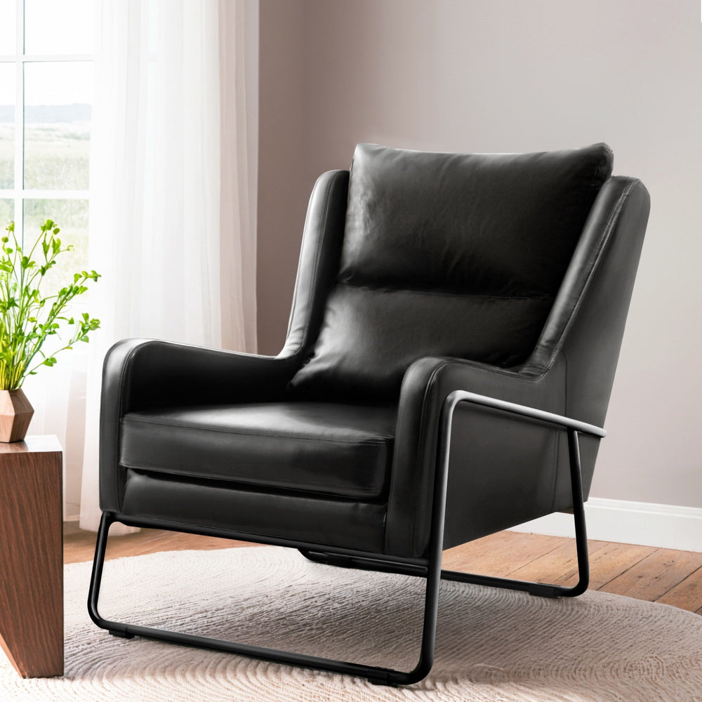 Artiss Armchair Accent Chair PU Leather Wingback Black-6