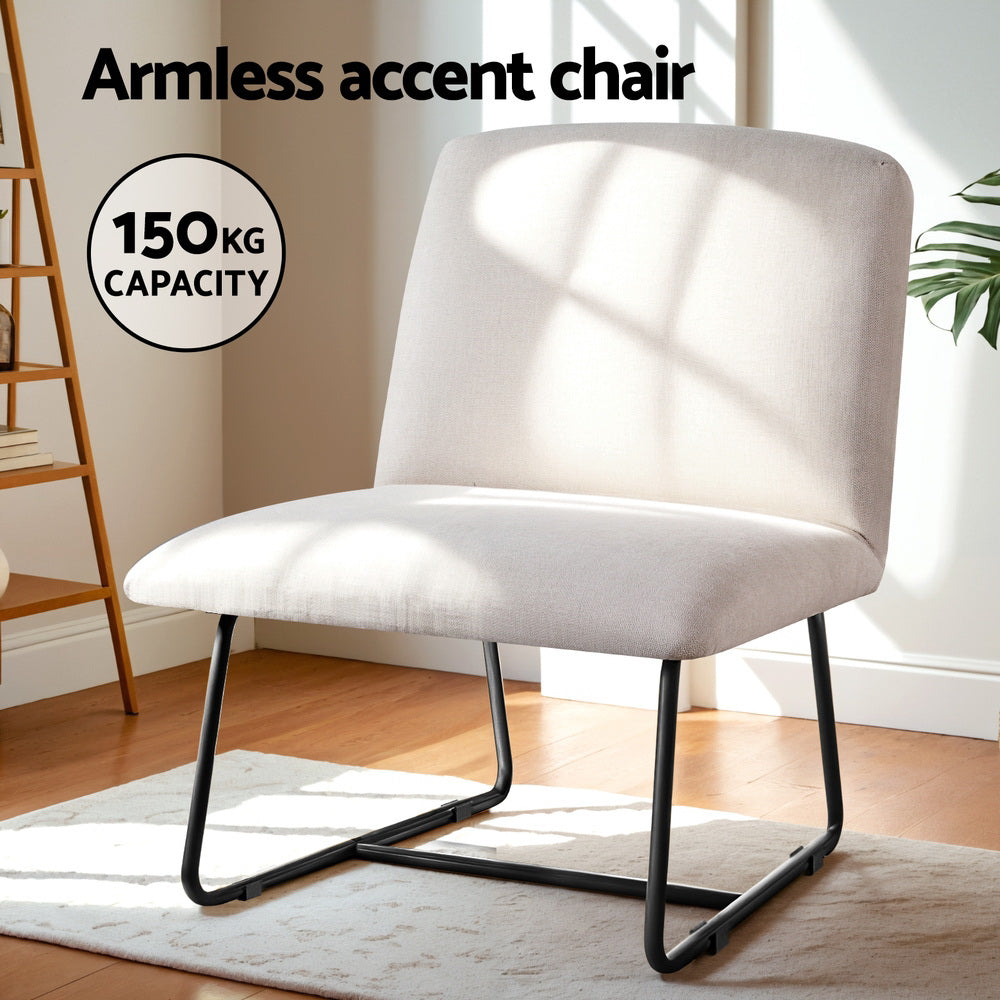 Artiss Accent Chair Armless Armchair Sled Cross Leg Beige-3