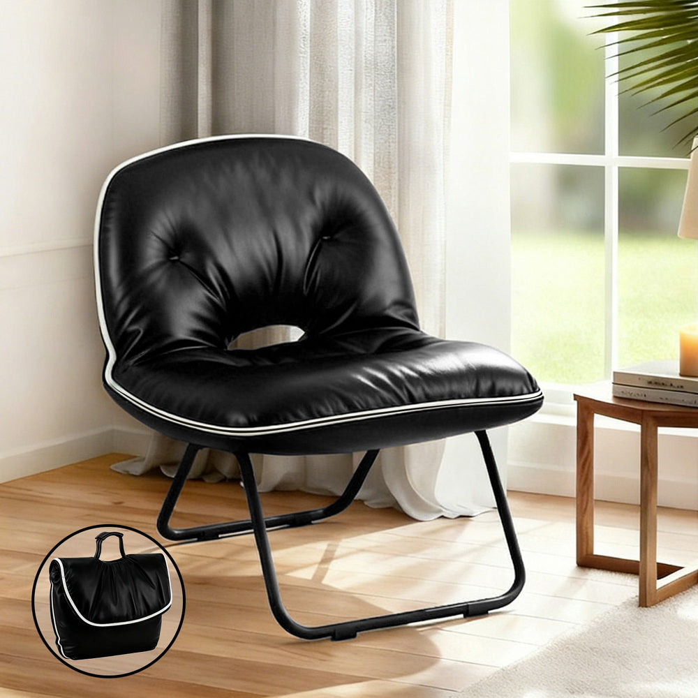 Artiss Foldable Chair 2-In-1 Armchair Lounge Chair Portable Black-0
