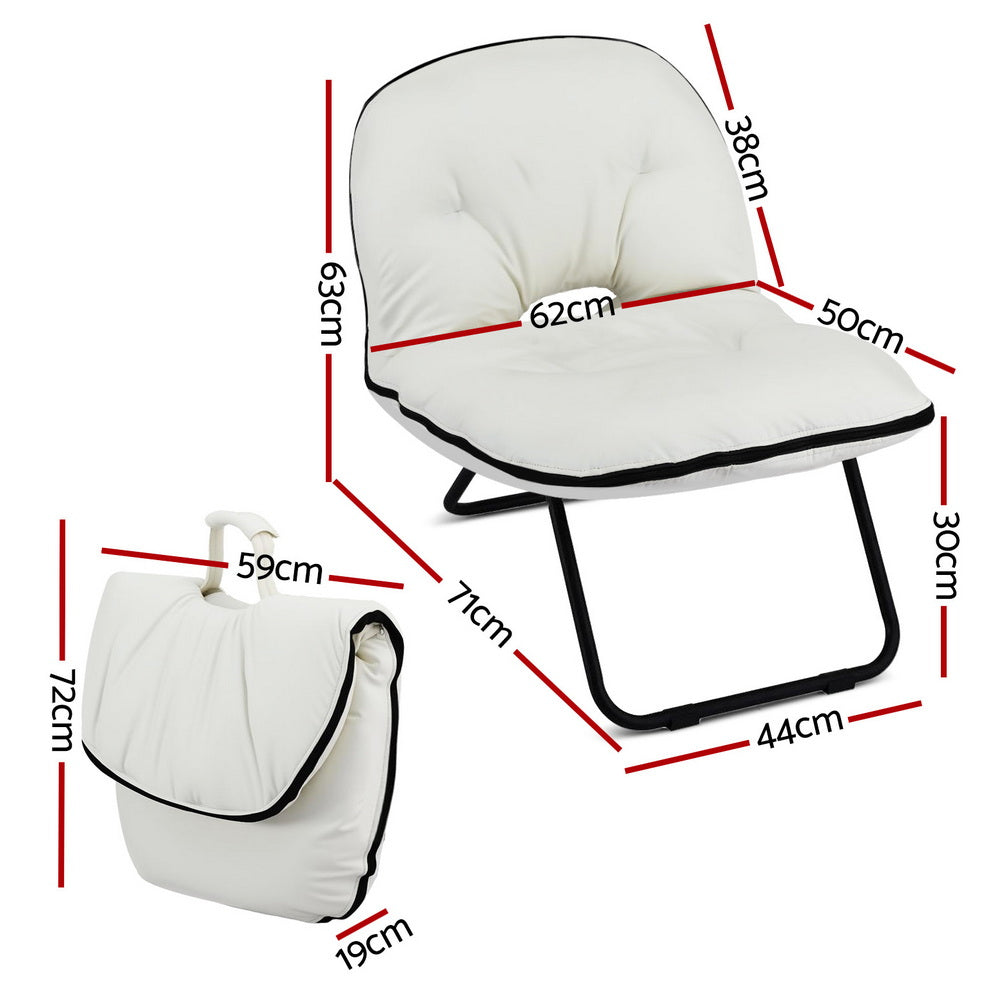 Artiss Foldable Chair 2-In-1 Armchair Lounge Chair Portable White-2