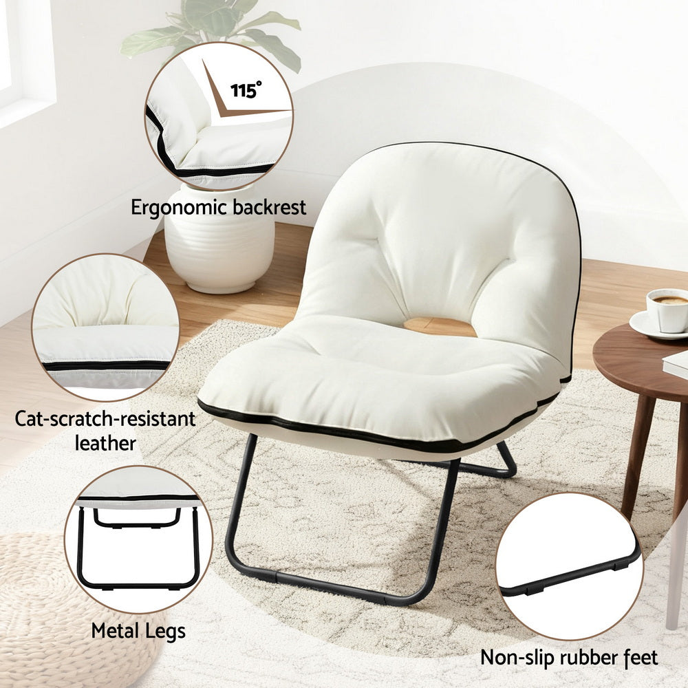 Artiss Foldable Chair 2-In-1 Armchair Lounge Chair Portable White-4