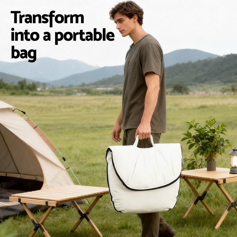 Artiss Foldable Chair 2-In-1 Armchair Lounge Chair Portable White-6