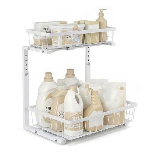 Artiss Under Sink Organizer Storage with 2 Slide Out Drawers 5 Adjustable Height Bathroom Kitchen Cabinet-0