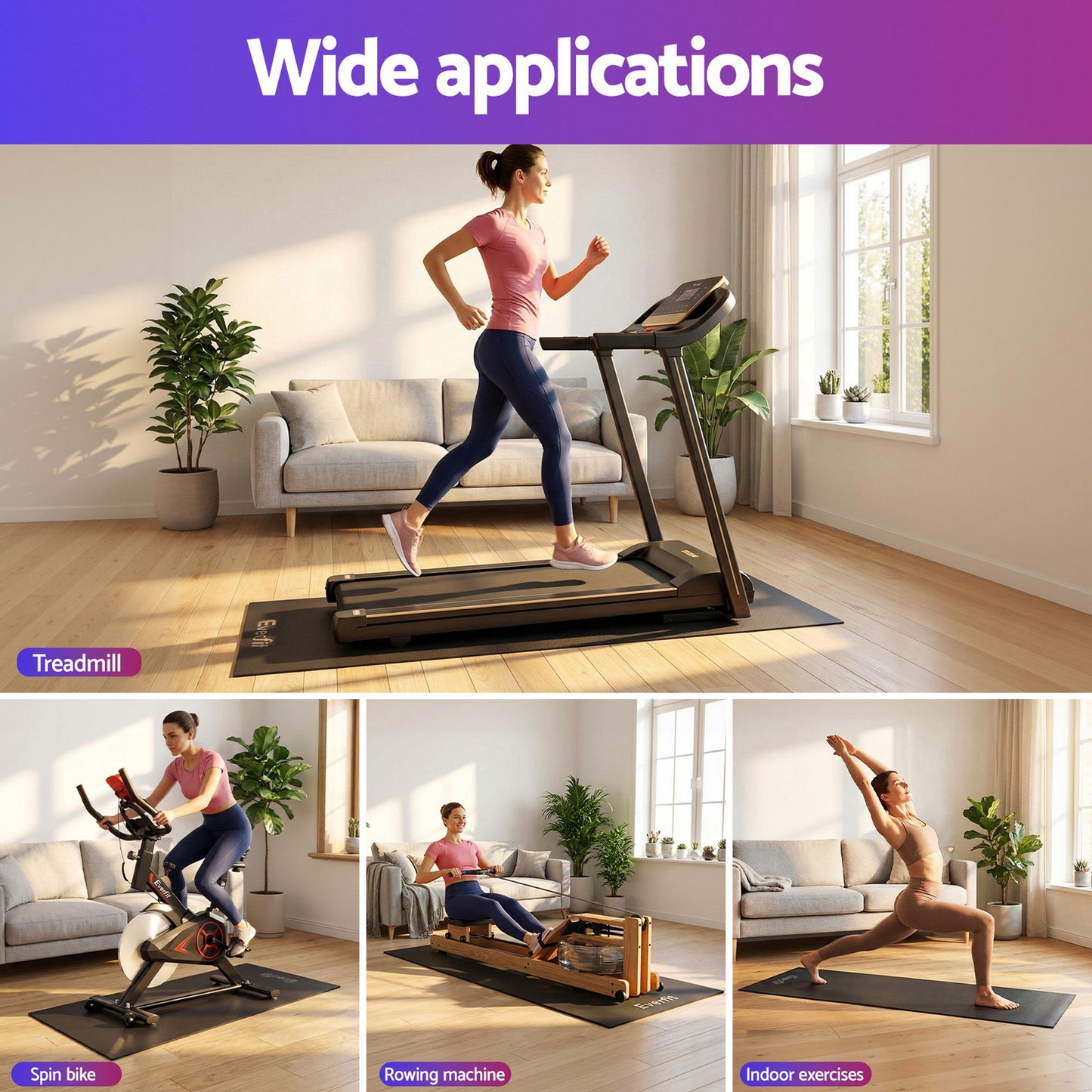 Everfit Exercise Equipment Mat Treadmill Floor Rug Home Gym Bike Fitness Yoga 2M