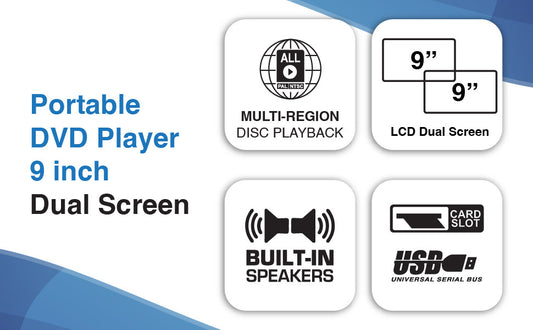 Laser 9 Inch Dual Screen DVD Player Black