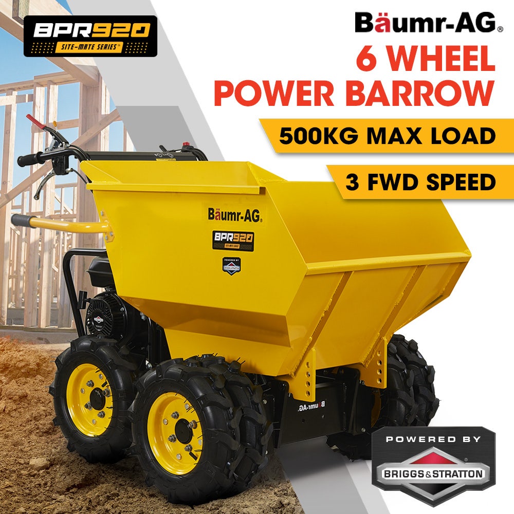 Baumr-AG 6 Wheel Motorised Wheelbarrow Dumper, Briggs & Stratton CR950 Petrol Engine, 500kg Capacity