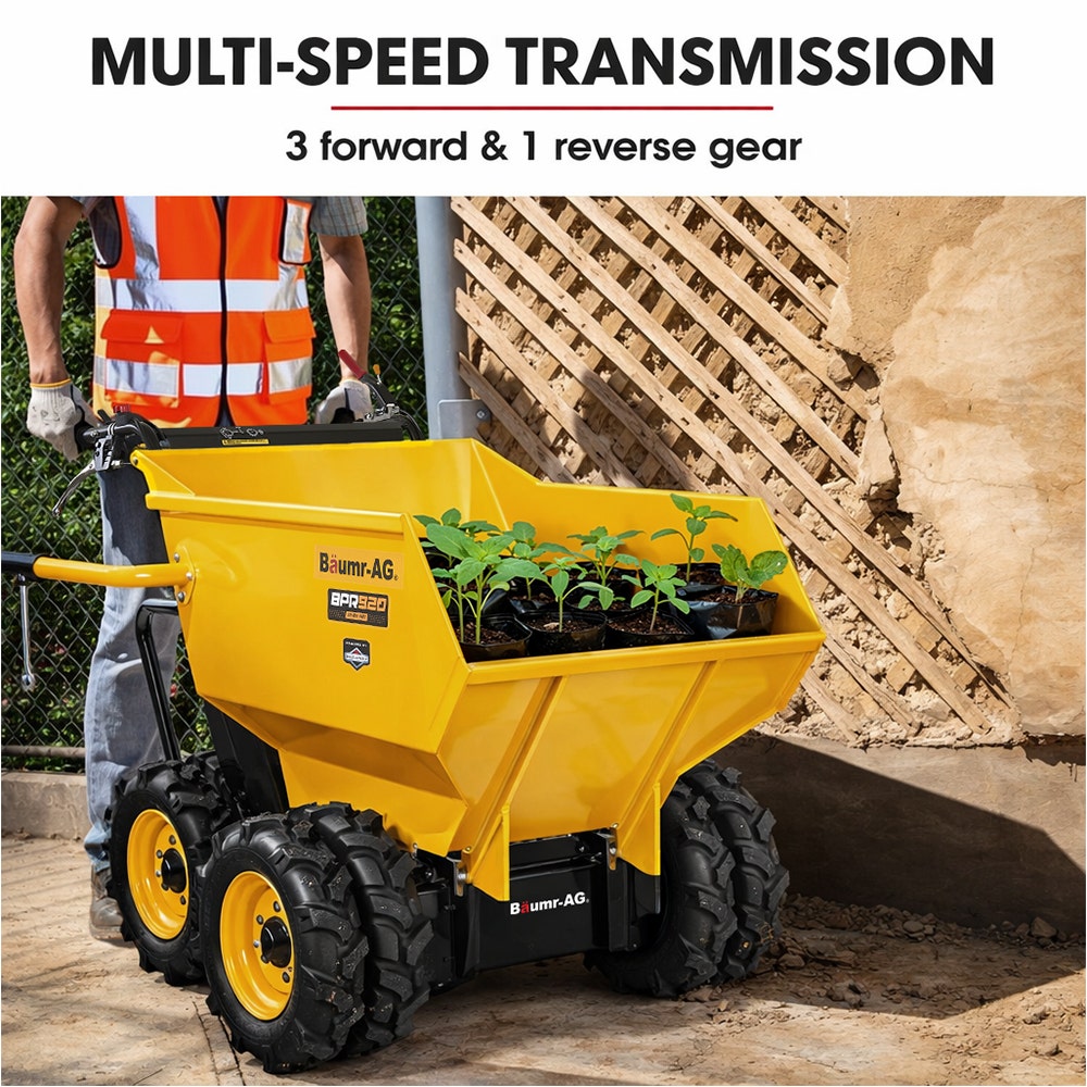 Baumr-AG 6 Wheel Motorised Wheelbarrow Dumper, Briggs & Stratton CR950 Petrol Engine, 500kg Capacity